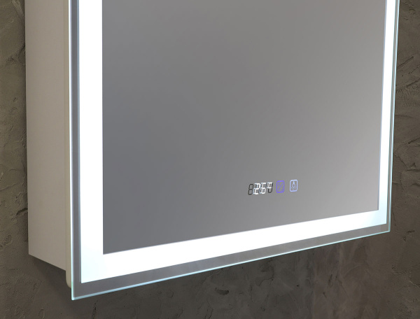 Зеркальный шкаф Silver Мirrors Киото, 60х80 см, навесной, цвет белый, зеркало с подсветкой LED/ЛЭД, со сменой цвета, сенсорный выключатель, часы, с 1 распашной дверцой/одностворчатый