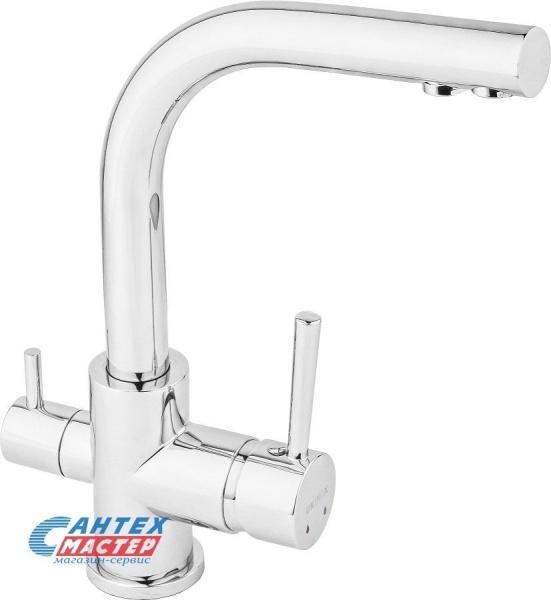 Смеситель для кухни/мойки Ukinox однорычажный, керамический, с подключением к фильтру, с поворотным изливом, длина 210 мм, латунь, цвет хром, кухонный, хромированный, вертикальный, кран, комплект, сантехника, водопроводные, размер, характеристики