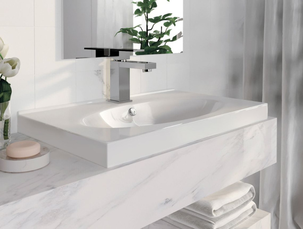 Раковина Sanita Luxe Next, 60x45х18 см, подвесная/накладная/мебельная, прямоугольная, цвет белый, керамическая/фарфоровая, с отверстием под смеситель, слив-перелив