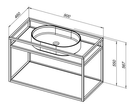 Консоль под раковину Allen Brau Liberty 90, 900х460х550 мм, подвесная, цвет черный браш, металлическая, каркас под раковину, прямоугольная, с полкой