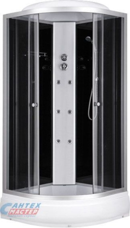 Душевая кабина 100х100х220 см Niagara Classic поддон низкий, полукруглая, угловая, стекло заднее черное, двери тонированные, с верхним душем, с гидромассажем, смеситель, профиль хром матовый, прозрачное стекло, белая, закрытая