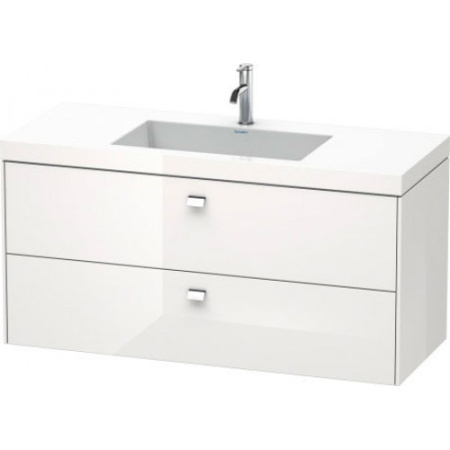 Тумба c раковиной Duravit Brioso, 120х48х61,3 см, подвесная, 2 выдвижных ящика, ДСП, цвет: белый глянец/хром /Vero Air, мебельная, прямоугольная, цвет белый, фарфоровая, 1 отверстие под смеситель, без перелива