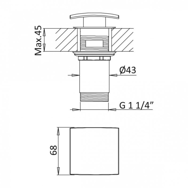 Донный клапан Cezares Porta 1 1/4"с переливом, цвет белый матовый, click/clack, 84х68 мм латунь, для раковины/умывальника