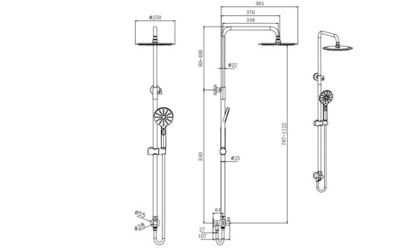 Душевой гарнитур Aquatek Вега высота 1122 мм цвет хром, тропический душ (с верхней лейкой)/стойка/лейка/шланг, наружного монтажа