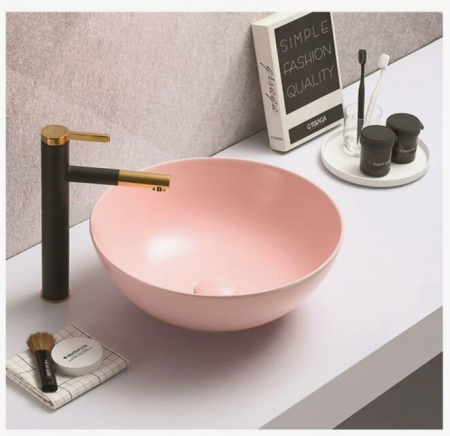 Раковина для ванной CeramaLux NC 104MP-3 41,5х15,5х41,5 накладная, круглая, керамическая/фарфоровая, цвет розовый, без отверстия под смеситель, без слива-перелива