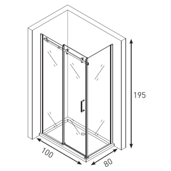 Душевой уголок Berges Gelios, 100х80 см, без поддона, прямоугольный, угловой, стекло дымчатое, (без сифона) без крыши, раздвижной, стеклянный, алюминиевый профиль (хром)