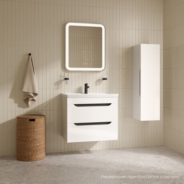 Тумба под раковину IDDIS Ray, 677х443х570 мм, подвесная, 2 выдвижных ящика, МДФ, цвет белый глянцевый, система плавного закрывания, прямоугольная, универсальная, в ванную комнату RAY70W0i95