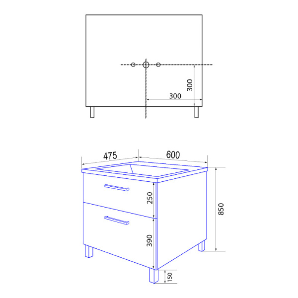 Тумба с раковиной Azario Ника 60 Н, 62х85х47 см, напольная, 2 выдвижных ящика, МДФ/ЛДСП, система плавного закрывания, прямоугольная/умывальник (Monte 60), прямоугольная, цвет белый, санфаянс, отверстие под смеситель, слив-перелив