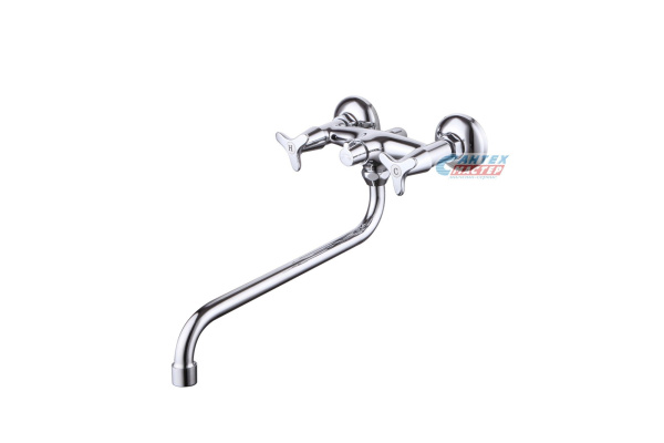 Смеситель для ванны/душа Zenta Санди двухвентильный, керамический, настенный, излив поворотный 300 мм, с гибким шлангом, душем/лейкой, латунь хром, длинный, универсальный, горизонтальный, вентильный, кран, комплект, сантехника, размер, характеристики