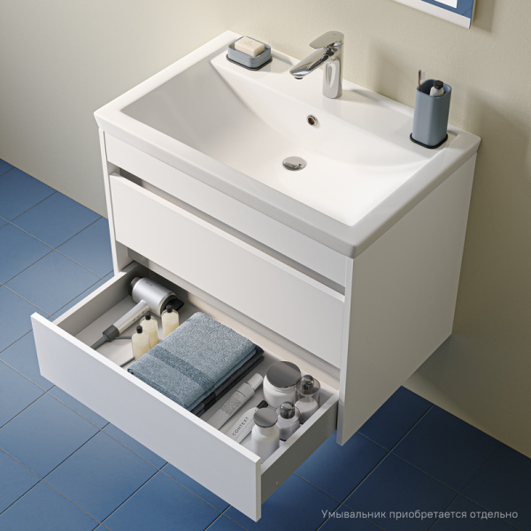 Тумба под раковину IDDIS Zodiac Х, 677х444х542 мм, подвесная, 2 выдвижных ящика, ЛДСП, цвет белый, система плавного закрывания, прямоугольная, универсальная, в ванную комнату ZDX70W0i95