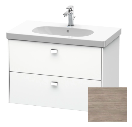 Тумба под раковину Duravit Brioso, 82х46,9х56,3 см, подвесная, 2 выдвижных ящика, ДСП, цвет: сосна серебристая/хром, шкафчик навесной, механизм доводчика, прямоугольная, правая/левая, для раковины D-Code, в ванную комнату