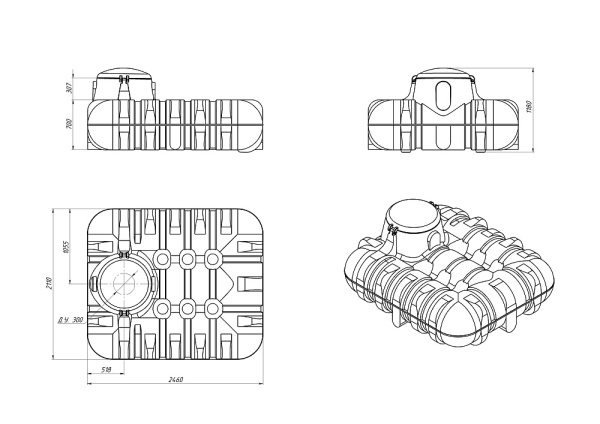 Емкость подземная накопительная (септик) Экопром (Росток) R 3000  (цвет-синий) для частного загородного дома,дачи 123.3000.601.0