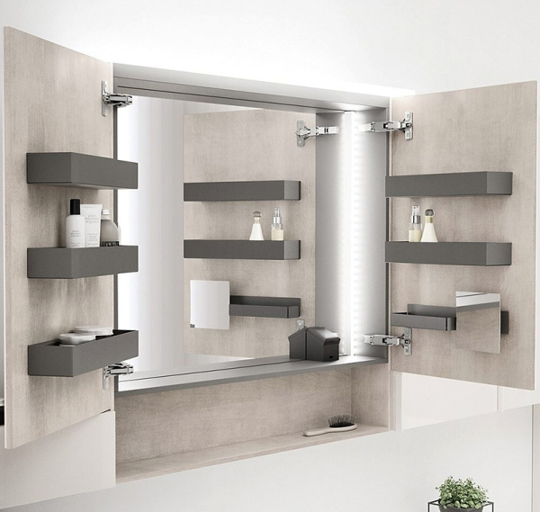 Шкаф зеркальный Geberit (Keramag) Acanto 60х83 см дуб мистик, подсветка, доводчики, две створки, мягкое закрывание 500.644.00.2