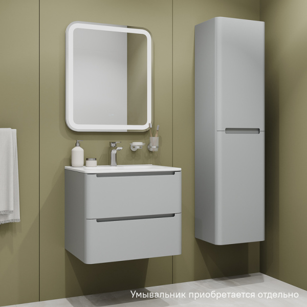 Тумба под раковину IDDIS Edifice 464х602х500 мм подвесная, цвет светло-серый, 2 выдвижных ящика, МДФ, прямоугольная, в ванную комнату