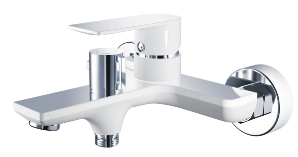 Смеситель для ванны/душа HAIBA однозахватный, хромированный, настенный, излив литой 203 мм, неповоротный, латунь, цвет белый