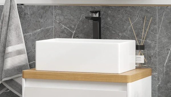 Столешница Velvex Klaufs 600 без отверстий, 593х453х39 мм, ДСП, прямоугольная, цвет дуб французский (шатане), для накладной раковины/умывальника