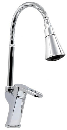 Смеситель для кухни/мойки Voda Future однорычажный, поворотный/гибкий излив, керамический, высота 195 мм, длина 120 мм, полимерный сплав, цвет хром VFT520