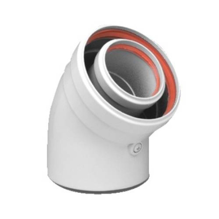 Отвод дымохода коаксиальный Gekon D80/125 промежуточный 45° раструбный, для дымоходов