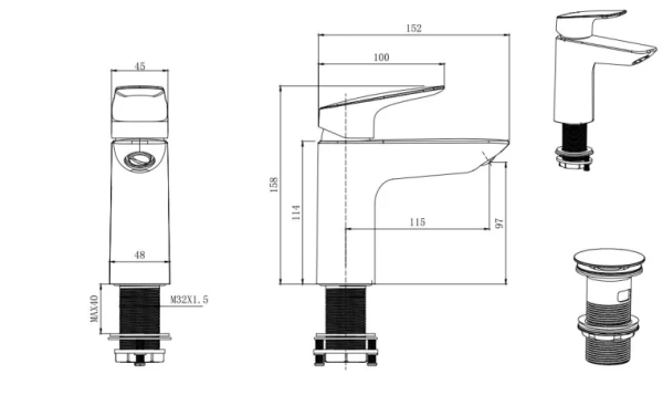 Смеситель для раковины/умывальника Aquatek Вега однорычажный, неповоротный, фиксированный излив, длина 115 мм высота 97 мм, латунь, цвет матовый черный, с донным клапаном