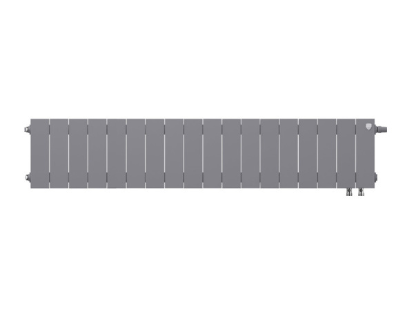 Радиатор отопления Royal Thermo PianoForte 200 Silver Satin VDR (18 секций) биметаллический, нижнее, правое подключение, для квартиры, дома, водяные, мощность 1818 Вт, настенный, серебристый