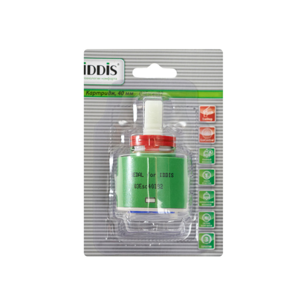 Картридж IDDIS Optima Home 40 мм, EcoStop, EcoControl низкий, керамический, для смесителя, без ножек, зеленый 03ESC40i82
