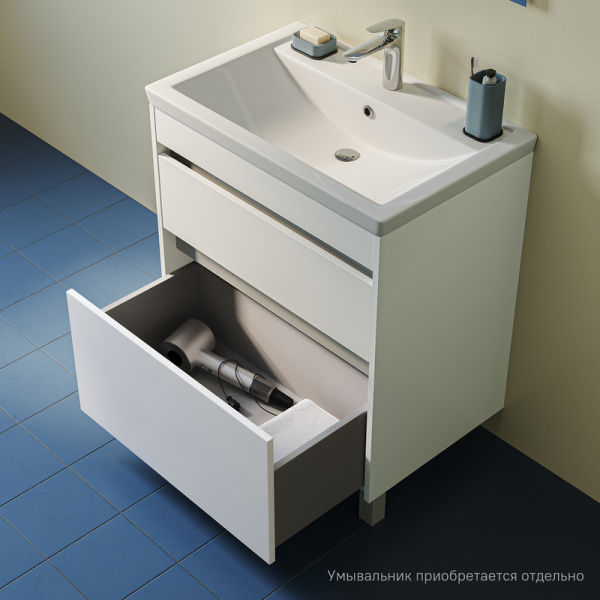 Тумба под раковину IDDIS Zodiac Х, 677х444х795 мм, напольная, 2 выдвижных ящика, ЛДСП, цвет белый, система плавного закрывания, прямоугольная, универсальная, в ванную комнату ZDX70WFi95