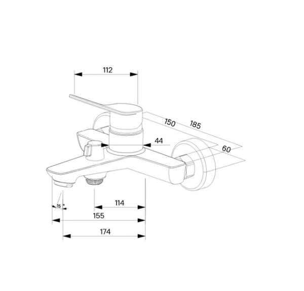 Смеситель для ванны/душа Milardo Enjoy, настенный, однорычажный, неповоротный, длина 155 мм, керамический, латунь, цвет хром