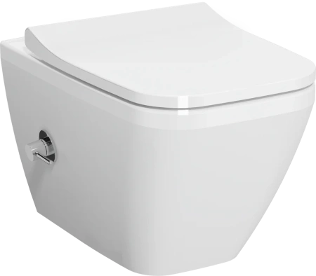  Унитаз подвесной Vitra Integra Square, с функцией биде, с встроенным смесителем, белый, горизонтальный (в стену) выпуск, без сиденья, безободковый, антибактериальное покрытые, под скрытый бачок