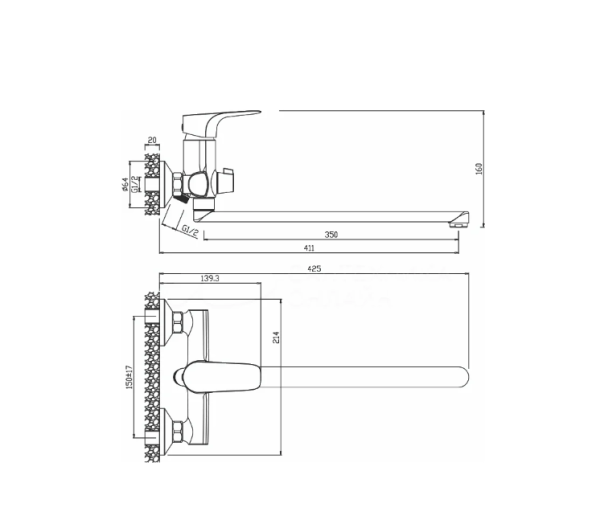 Смеситель для ванны/душа Olives Sierra однорычажный, керамический, настенный, излив поворотный 350 мм, с гибким шлангом, душем/лейкой, латунь, цвет хром, 14221SR