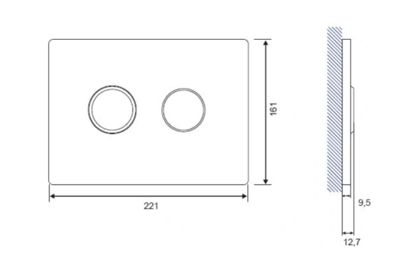Кнопка смыва Cersanit ACCENTO CIRCLE для AQUA 50, двойной смыв, черный матовый, клавиша управления для сливного бачка, инсталляции унитаза, двойная, пневматическая, панель, универсальная, размер 220х10х160 мм