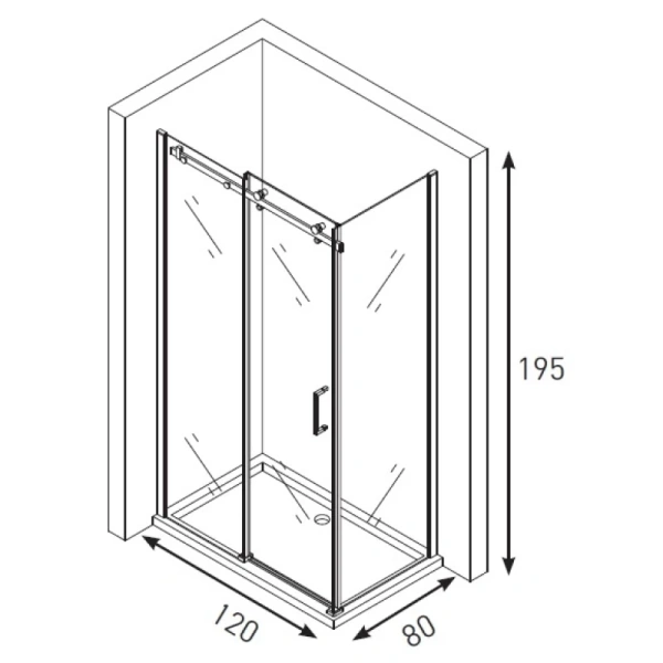 Душевой уголок Berges Gelios, 120х80 см, без поддона, прямоугольный, угловой, стекло прозрачное, (без сифона) без крыши, раздвижной, стеклянный, алюминиевый профиль (хром)