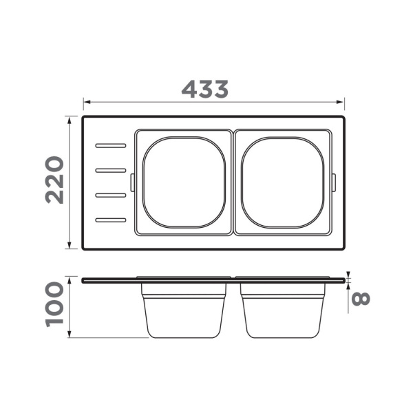 Контейнер для мойки Omoikiri DC-02-2-IN, двойной, 433x220x65 мм, для кухонных моек, прямоугольный, нежавеющая сталь/пластик, цвет нержавеющая сталь