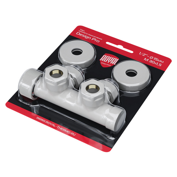 Узел нижнего подключения Royal Thermo Design Pro термостатический угловой 15мм М30х1,5 цвет белый, латунь, для нижнего подключения радиаторов RANPU11215WH