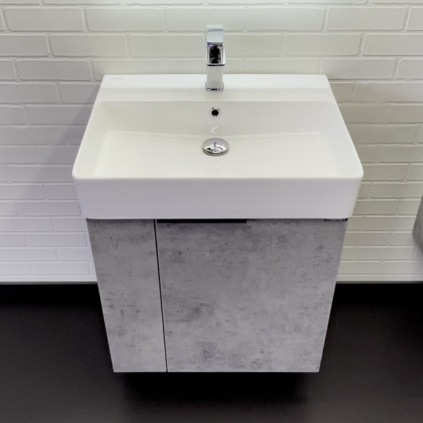 Тумба с раковиной Comforty Асти 60П, 60х70х45,5 см, подвесная, 1 распашная дверца, ЛДСП/МДФ, прямоугольная, цвет- бетон светлый/раковина COMFORTY CF3WL032, прямоугольная, цвет белый, встраиваемая