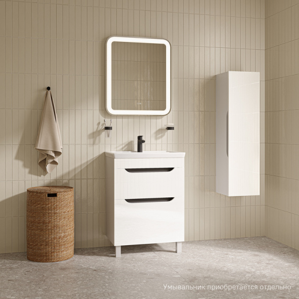 Тумба под раковину IDDIS Ray, 584х394х795 мм, напольная, 2 выдвижных ящика, МДФ, цвет белый глянцевый, система плавного закрывания, прямоугольная, универсальная, в ванную комнату RAY60WFi95