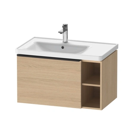 Тумба под раковину Duravit D-Neo, 78,4х45,2х44 см, подвесная, 1 выдвижной ящик, 1 боковая открытая полка справа, ДСП, цвет: натуральный дуб, шкафчик навесной, прямоугольная, правая, в ванную комнату