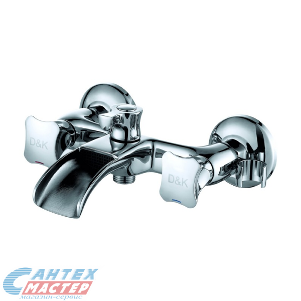Смеситель для ванны/душа D&K Hessen Grimm двухвентильный, керамический, настенный, латунь хром, длинный, универсальный, горизонтальный, вентильный, кран, комплект, сантехника, размер, характеристики, высота, расстояние (Д&К) 