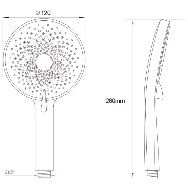 Лейка душевая Melodia LUXE d120мм, ручная, круглая, 3 режима, цвет: черный, пластик, для душа/ванной