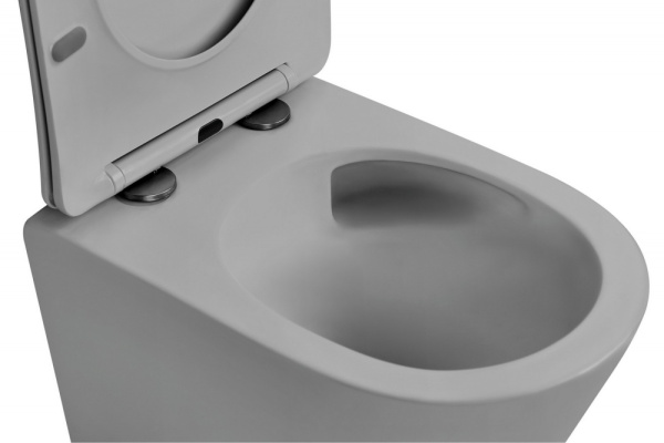 Унитаз подвесной ABBER Bequem 490х355х360 мм цвет серый матовый, горизонтальный (прямой) выпуск, система антивсплеск, смыв торнадо, безободковый, с сиденьем микролифт, дюропласт, под скрытый бачок AC1102TMG