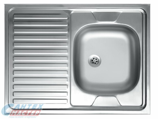 Мойка KromRus, 80х60 см, толщина 0.6 мм, с левым крылом, накладная, нержавеющая сталь, прямоугольная, цвет матовый, отверстие под смеситель, для кухни, прямая, встроенная