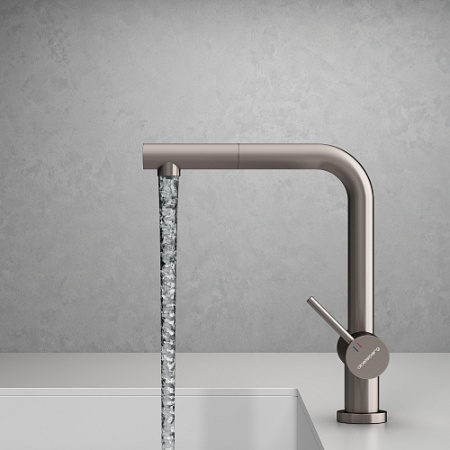 Смеситель для кухни/мойки Abelsberg Pura с каналом для фильтрованной воды, однорычажный, поворотный/вытяжной, керамический, излив 185 мм, высота излива 262 мм латунь, цвет титан