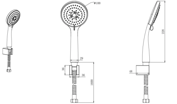 Душевой гарнитур Aquatek Вега комплект: ручной душ/шланг для душа/держатель для душа, нержавеющая сталь/пластик, цвет матовый черный, наружного монтажа, настенный, для душа/ванной