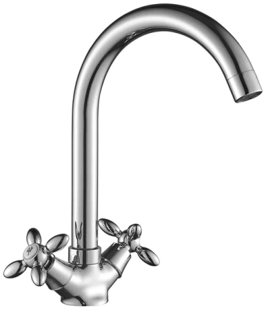 Смеситель для кухни/мойки Decoroom, двухвентильный, поворотный, керамический, длина излива 178 мм, латунь, цвет хром