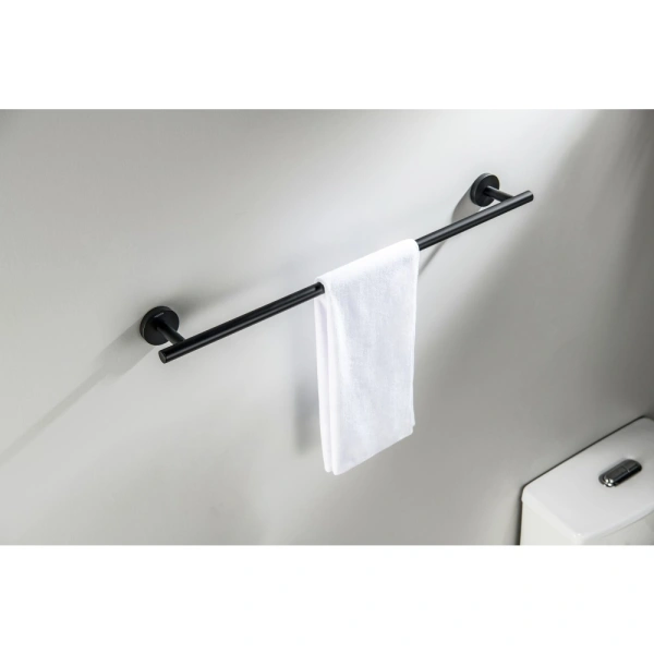 Полотенцедержатель Aquatek Оберон одинарный, 600 мм настенный, неповоротный, нержавеющая сталь/латунь, для полотенец в ванную/туалет/душевую кабину, цвет матовый черный