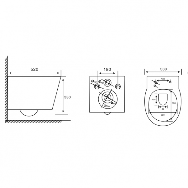 Унитаз подвесной ABBER Bequem 520х380х330 мм цвет белый, горизонтальный (прямой) выпуск, система антивсплеск, смыв торнадо и струйный смыв, с сиденьем микролифт, дюропласт AC1127