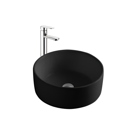 Раковина/умывальник Aquatek, 40х40 см, накладная, круглая, санфарфор, цвет черный матовый, без отверстия под смеситель, без слив-перелива, умывальник