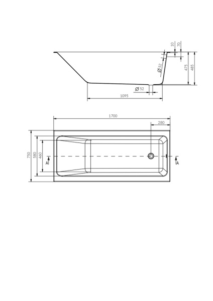 Ванна Cersanit Crea 170х75 акриловая, цвет- белая, (без гидромассажа, рамы, сифона, фронтальной панели) прямоугольная, левосторонняя/правосторонняя, левая/правая, универсальная
