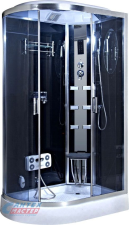 Душевая кабина 82х120х220 см Niagara Ultra (правая) поддон высокий, ассиметричная, угловая, дверцы тонированные, заднее стекло черное, с верхним душем, с гидромассажем, с сиденьем, сенсорная, смеситель, профиль, прозрачное стекло