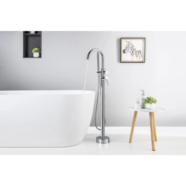 Смеситель для ванны/душа Aquatek Европа напольный, однорычажный, поворотный, длина 227 мм, керамический, латунь, цвет хром