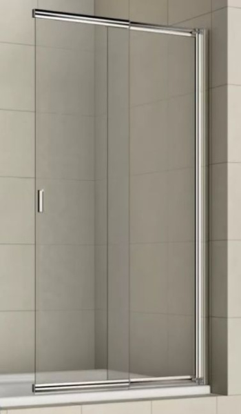 Шторка для ванны BAS SCREEN SLR-100-C-CH 100х140 см, прозрачное стекло, профиль хром, двустворчатая, пристенный профиль с подъёмной петлей/слайдер на роликах, плоская/ панель